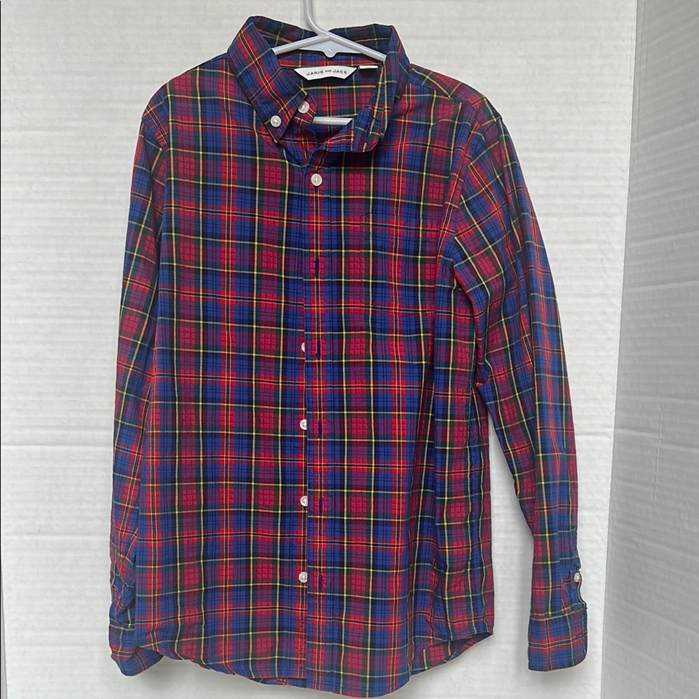 Janie and Jack Boys Colorful Plaid Button down shirt size 10